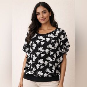 AGB Women's Black and White Floral Blouse